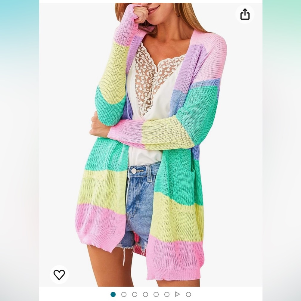 ECOWISH Rainbow 🌈 Block Striped Draped Open Front Cardigan L NWT